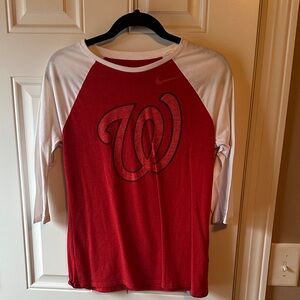 Nike Women's Red and White Long Sleeve Tee
